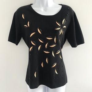 NWOT Marallis Collection Golden Black 3D Leaf Blouse Fall Autumn